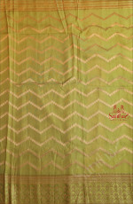 YELLOW GREEN COLOUR SATIN BANARAS SAREE WITH ZARI MOTIF AND SELF BLOUSE