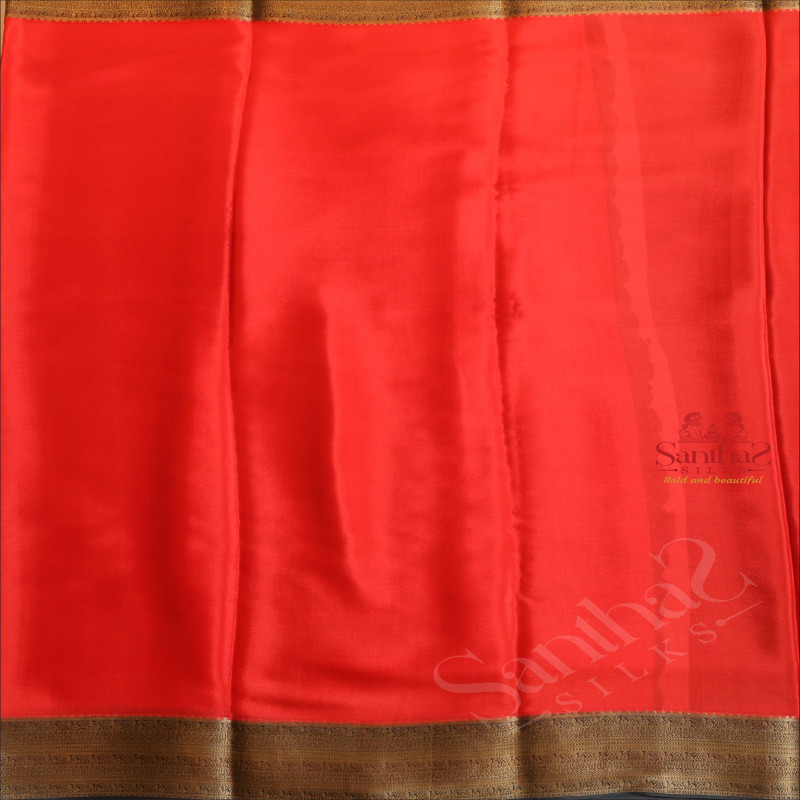 CANDY RED COLOUR MYSORE SILK SAREE WITH GOLDEN ZARI BORDER AND BLOUSE
