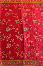 DARK PINK COLOUR SATIN BANARAS SAREE WITH DIGITAL FLORAL PRINT WITH CONTRAST BLOUSE & BORDER