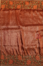 CHOCOLATE BROWN COLOUR CRUSH TISSUE SAREE WITH FLORAL DESIGN AND SELF BLOUSE