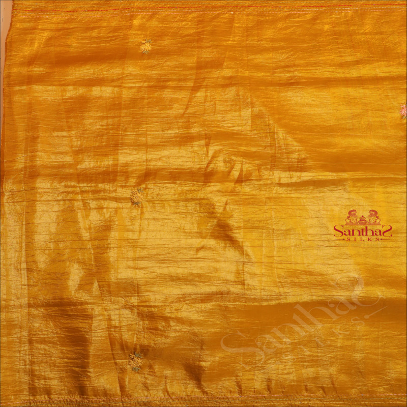 MEHENDHI GREEN COLOUR CRUSH TISSUE SAREE WITH FLORAL EMBROIDERY DESIGN WITH SELF BLOUSE