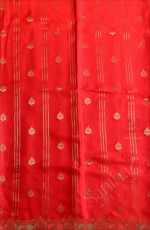 RED COLOUR SATIN BANARAS SAREE WITH ZARI FLORAL BUTTA AND SELF BLOUSE
