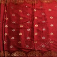 MAROON COLOUR SATIN BANARAS SAREE WITH FLORAL ZARI BUTTA AND SELF BLOUSE