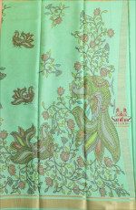 SPRING GREEN COLOUR MYSORE SILK SAREE WITH KALAMKARI DIGITAL PRINT PATTERN AND SELF BLOUSE