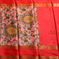 PINK COLOUR MYSORE SILK SAREE WITH FLORAL DIGITAL PRINT WITH CONTRAST BLOUSE & BORDER