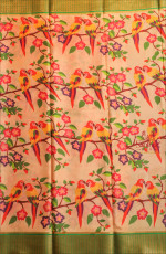 SANDAL COLOUR MYSORE SILK SAREE WITH DIGITAL PRINT WITH CONTRAST BLOUSE & BORDER