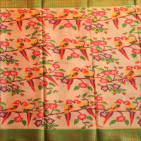 SANDAL COLOUR MYSORE SILK SAREE WITH DIGITAL PRINT WITH CONTRAST BLOUSE & BORDER