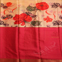 SANDAL COLOUR MYSORE SILK SAREE WITH FLORAL DIGITAL PRINT WITH CONTRAST BLOUSE &  BORDER