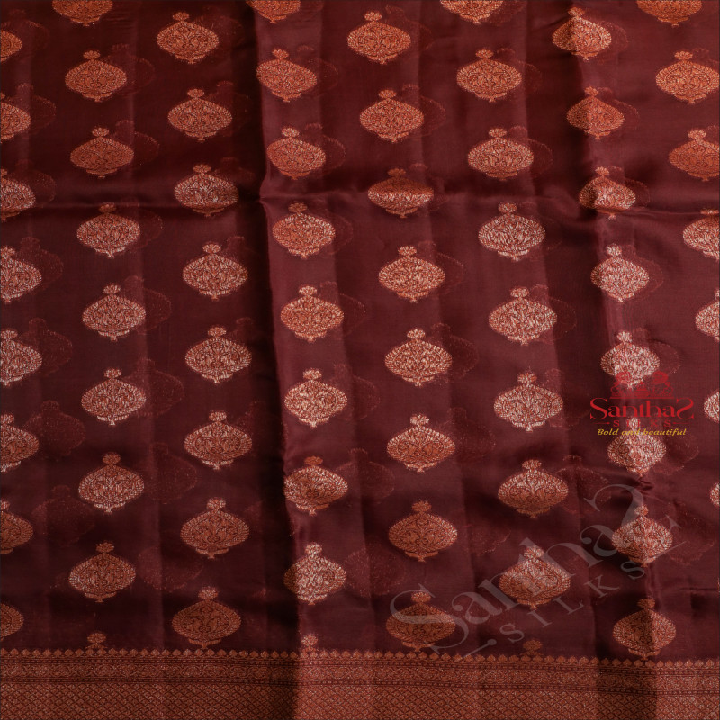 DARK MAGENTA COLOUR KORA ORGANZA SAREE WITH COPPER ZARI BUTTA WITH SELF BLOUSE