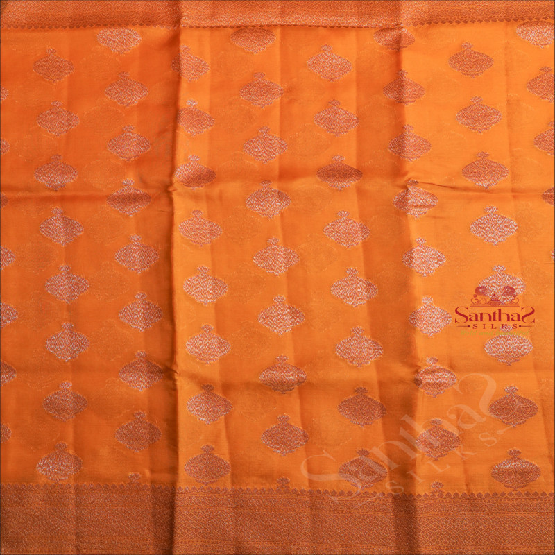 MUSTARD YELLOW COLOUR KORA ORGANZA SAREE WITH ZARI BUTTA AND SELF BLOUSE