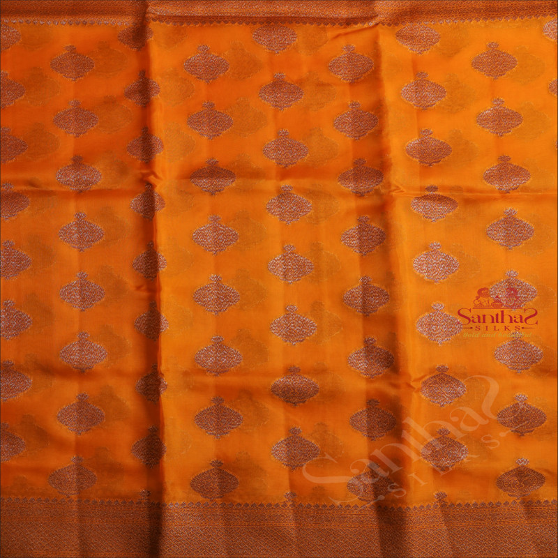 MUSTARD YELLOW COLOUR KORA ORGANZA SAREE WITH SELFBLOUSE & BORDER