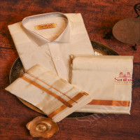 SANDAL COLOUR SHIRT + DHOTI + TOWEL & HANDKERCHIEF WITH PERFUME + BELT