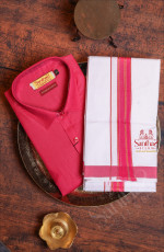 DARK PINK COLOUR COTTON SHIRT WITH 4 YARD DHOTI