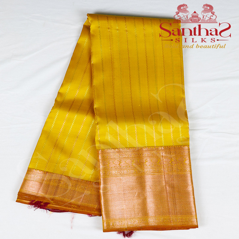 Mustard Yellow Pure Silk Saree in Zig Zag Pattern
