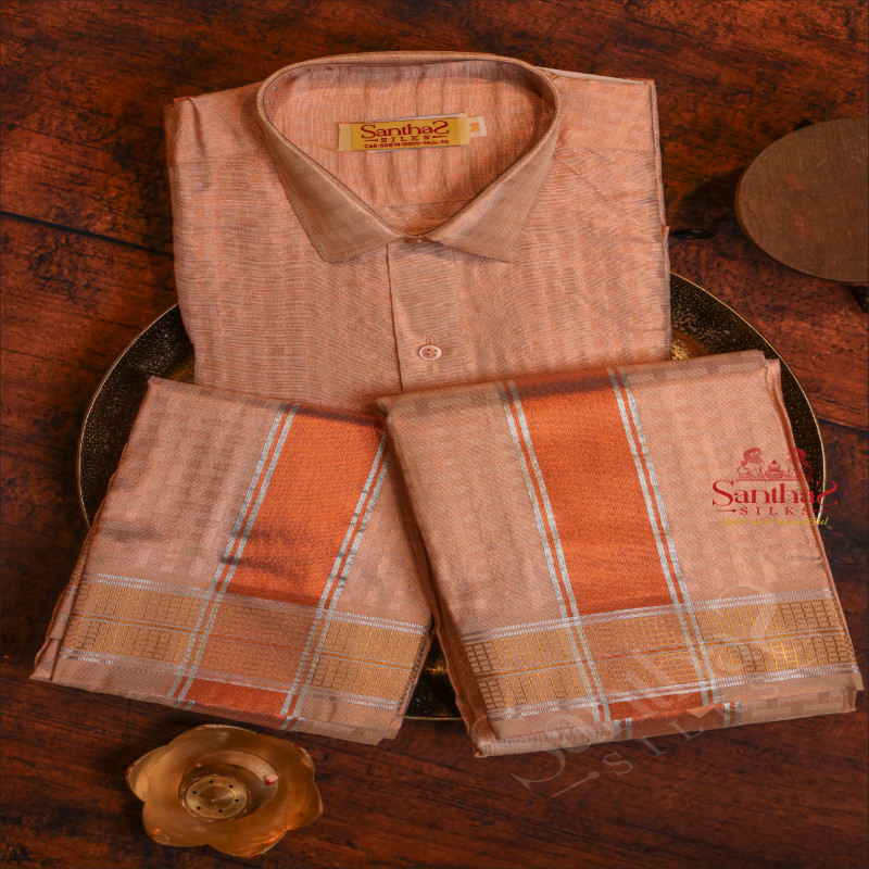 COPPER COLOUR SHIRT + DHOTI + TOWEL & HANDKERCHIEF WITH PERFUME + BELT