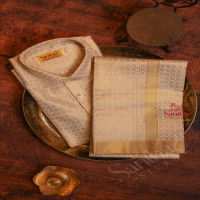 GOLD COLOUR CHECKED SHIRT WITH 4 YARD DHOTI