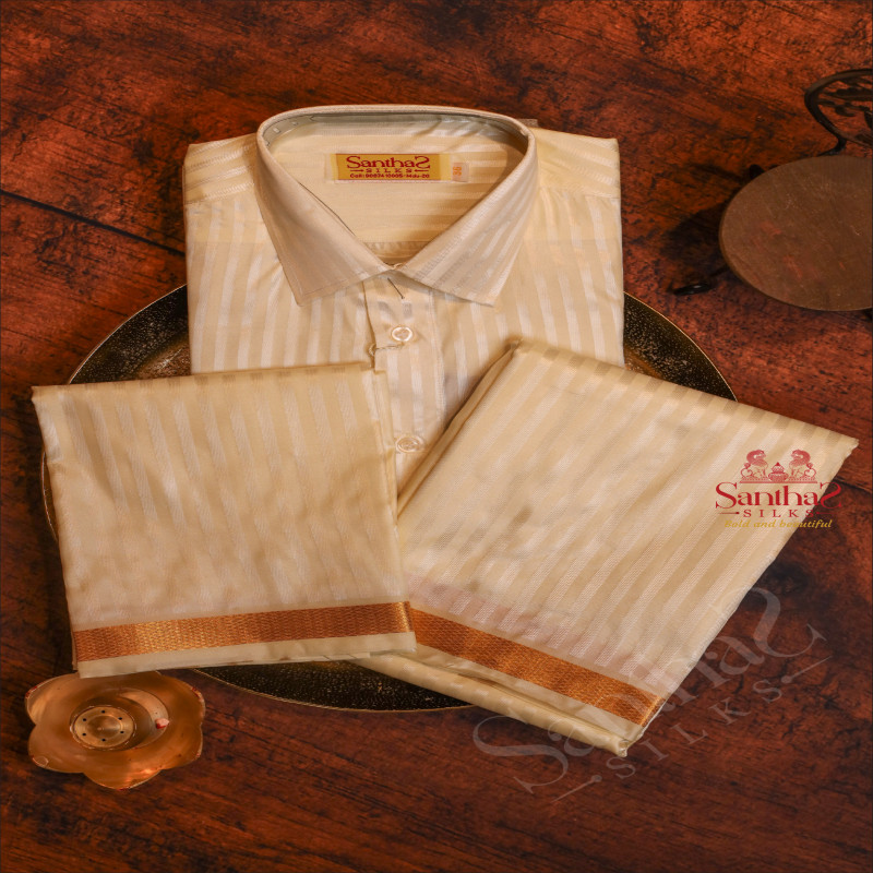 SANDAL COLOUR SHIRT + DHOTI + TOWEL & HANDKERCHIEF WITH PERFUME + BELT