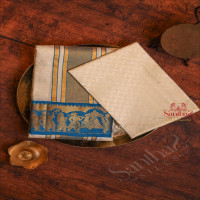WHITE COLOUR PURE SILK FABRIC SHIRT + DHOTI & TOWEL