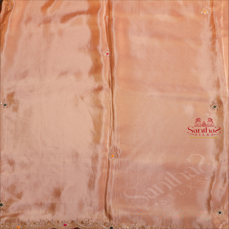 SANDAL COLOUR FANCY READY TO WEAR SAREE WITH CONTRAST BLOUSE