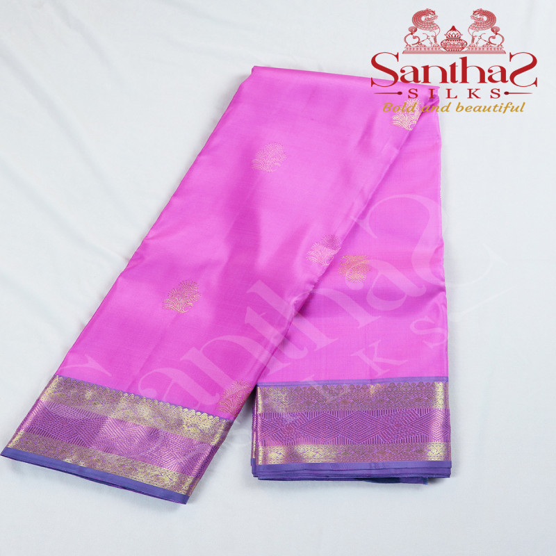 Rose Milk Pink with Grey Border Pure Silk Saree