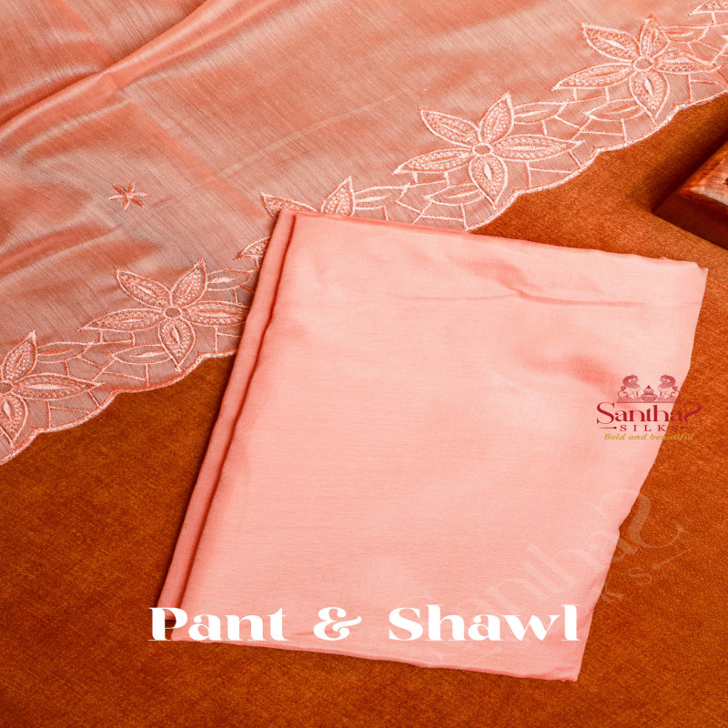PEACH COLOUR SEMI TUSSAR UNSTITCHED SALWAR SUIT