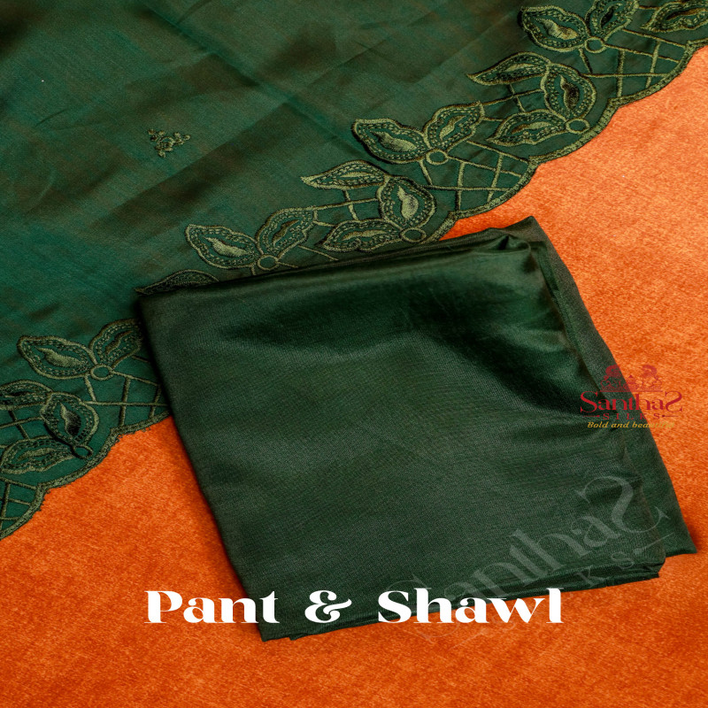 DARK GREEN SEMI TUSSAR UNSTITCHED SALWAR SUIT