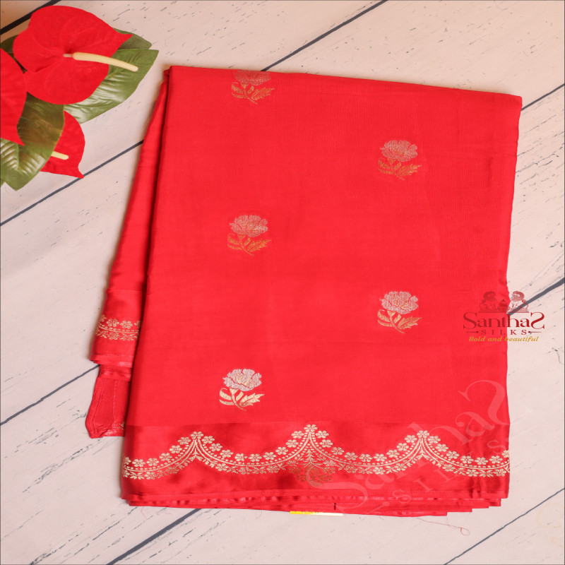  SATIN BANARAS SAREE IN RANI PINK COLOUR