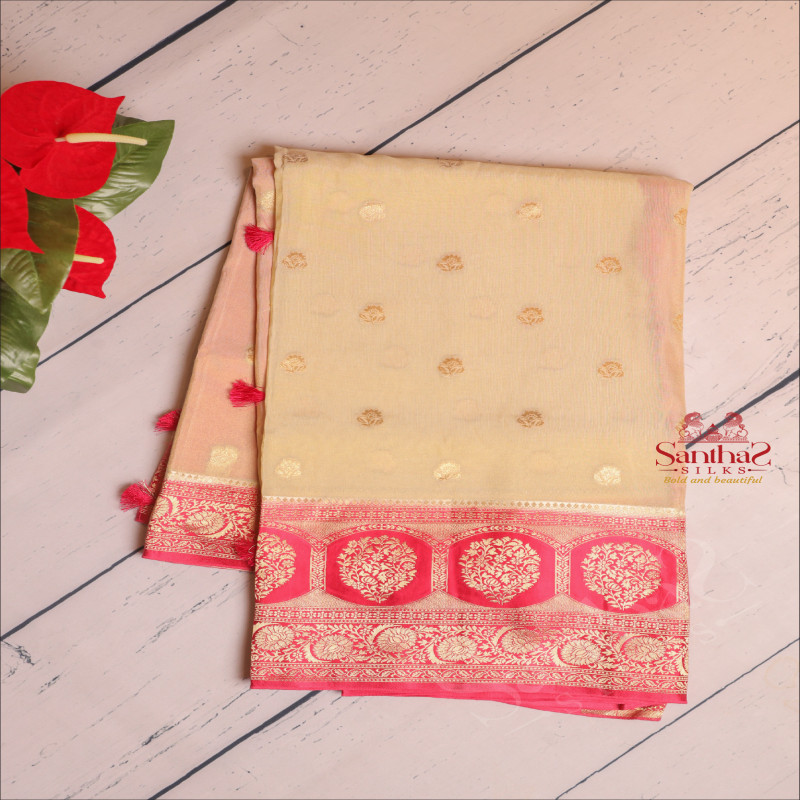SATIN BANARAS SAREE IN METALIC GOLD COLOUR