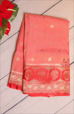 SATIN BANARAS SAREE IN GEORGIA PEACH COLOUR