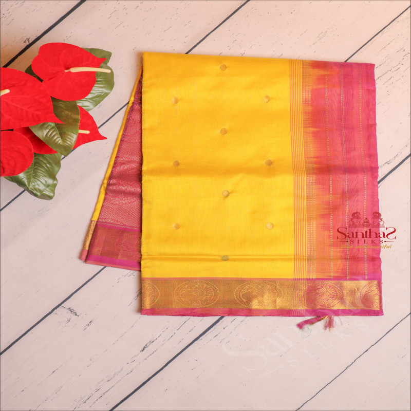  9 YARDS SAREE IN FIRE YELLOW COLOUR