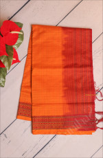  SILK COTTON SAREE WITH CHECKS & BUTTAS IN TIGER ORANGE COLOUR
