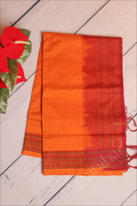 silk-cotton-saree-with-checks-buttas-in-tiger-orange-colour