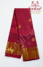 Maroon Pure Silk Saree with Check Patterns