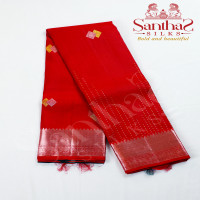 Chilly Red Pure Silk Saree with Copper Zari