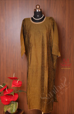 MEHENDI GREEN CHANDERI SILK SEMI - STITCH SUIT WITH KALAMKARI DUPATTA