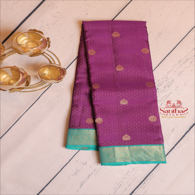 VIOLET COLOUR BODY WITH SMALL BUTTAS AND CONTRAST PALLU & BLOUSE