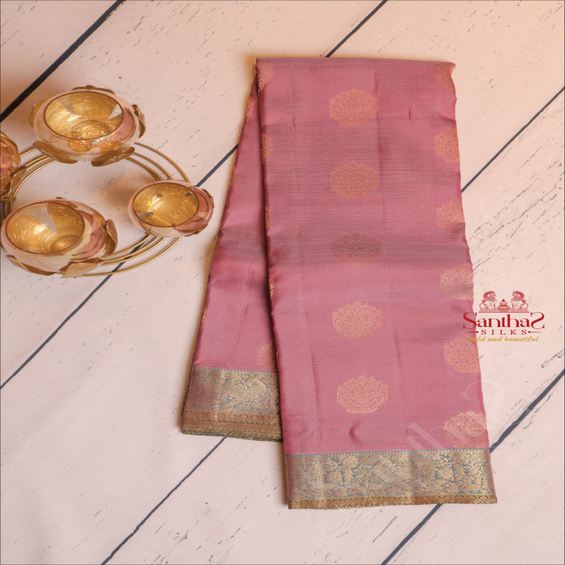 PASTEL VIOLET COLOUR BODY WITH GOLDEN ZARI BIG BUTTA WITH CONTRAST BLOUSE & BORDER