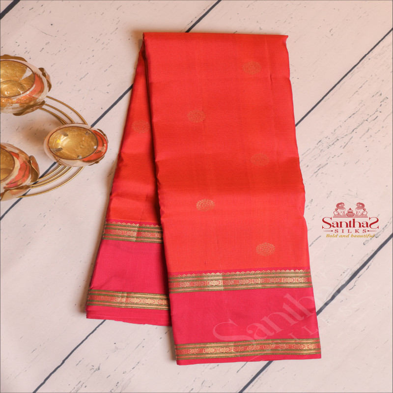 RUST ORANGE COLOUR BODY WITH CHAKRA MOTIFS AND CONTRAST PALLU & BLOUSE