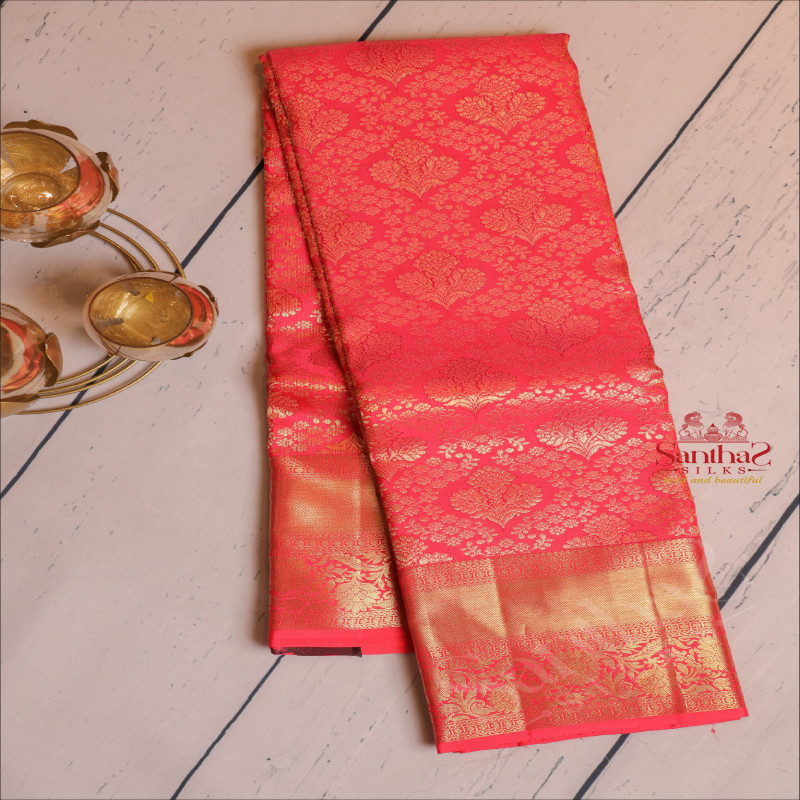 CRIMSON RED COLOUR BODY WITH GOLDEN ZARI HEAVY DESIGN AND SELF PALLU & BLOUSE