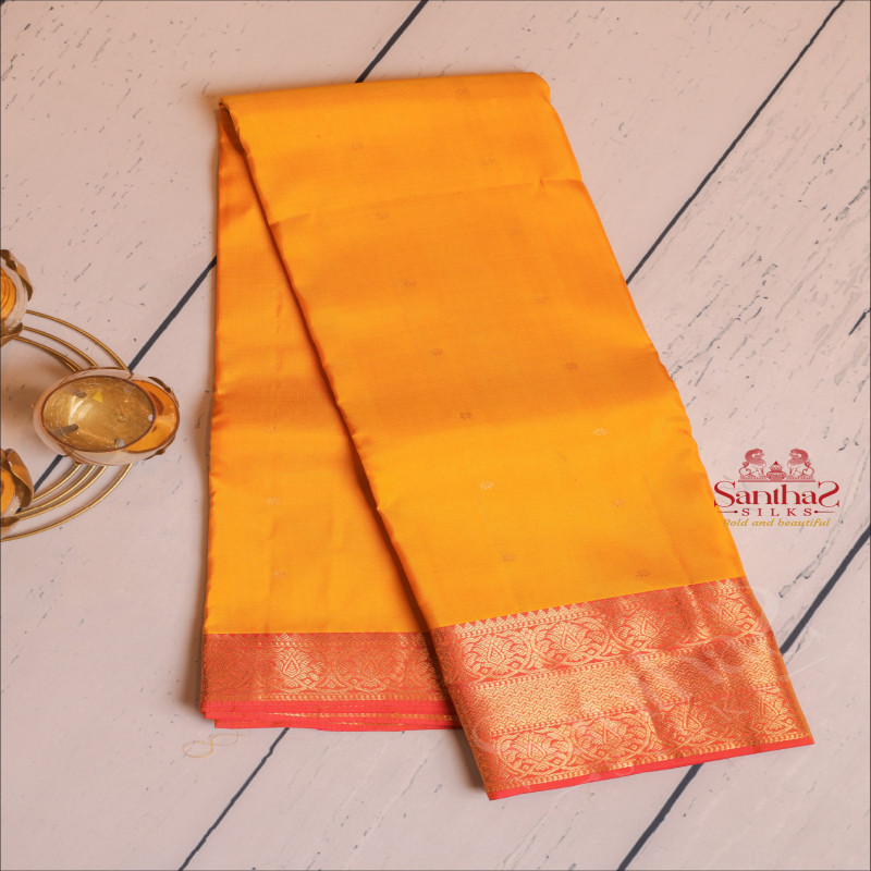 YELLOW COLOUR BODY WITH GOLDEN ZARI BUTTAS AND CONTRAST PALLU & BLOUSE