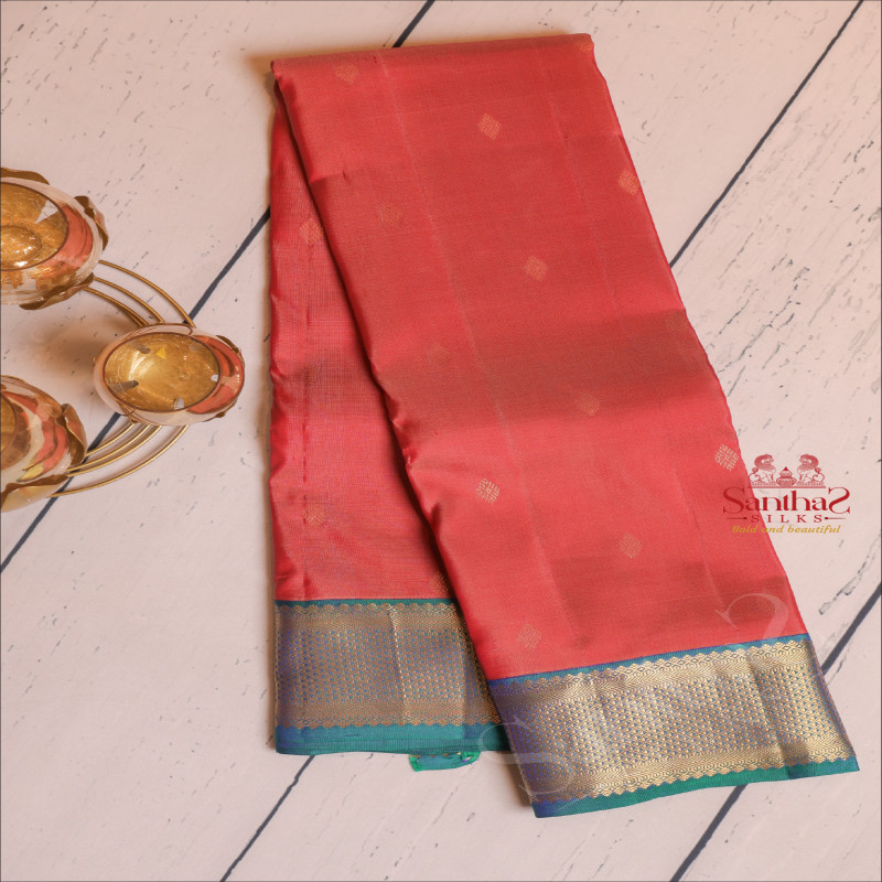 PASTEL BROWN COLOUR BODY WITH GOLDEN ZARI DIAMOND SHAPE BUTTAS AND CONTRAST PALLU & BLOUSE