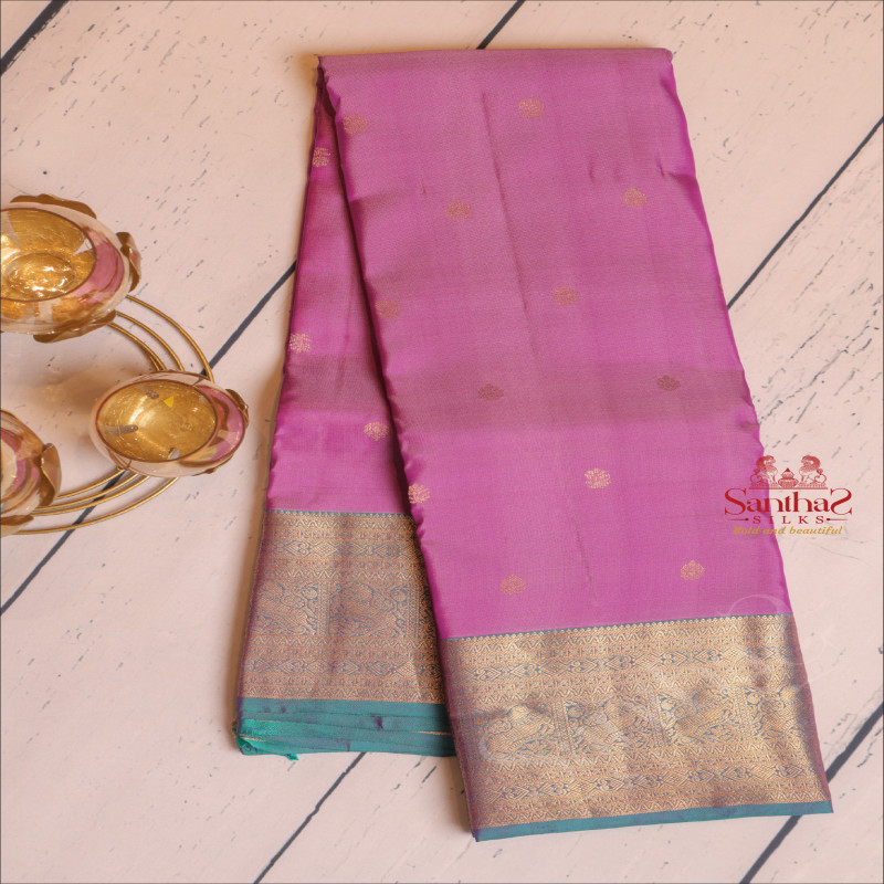 PASTEL VIOLET COLOUR BODY WITH GOLDEN ZARI BUTTAS AND CONTRAST PALLU & BLOUSE