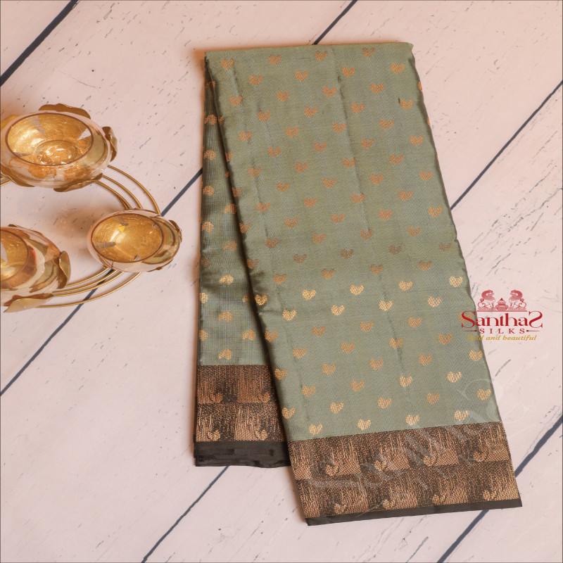 MIDDLE GREEN COLOUR BODY WITH GOLDEN ZARI BUTTAS AND CONTRAST PALLU & BLOUSE