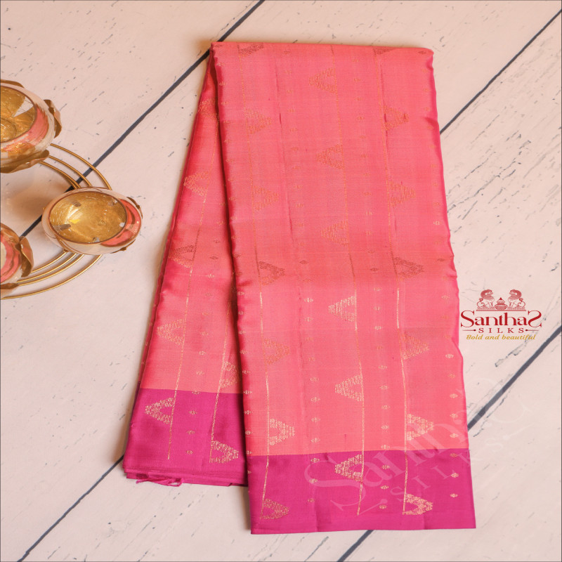 ONION PINK COLOUR BODY WITH ROSEGOLD ZARI FANCY DESIGN AND CONTRAST PALLU & BLOUSE