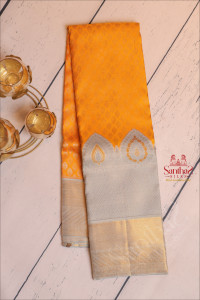 grey-mango-yellow-colour-body-with-silver-zari-buttas-and-contrast-pallu-blouse