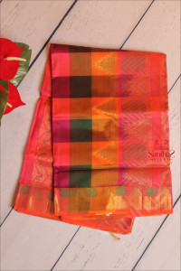 9-yards-silk-cotton-saree-with-multi-colour-checked-pattern-with-gopuram-mango-motifs