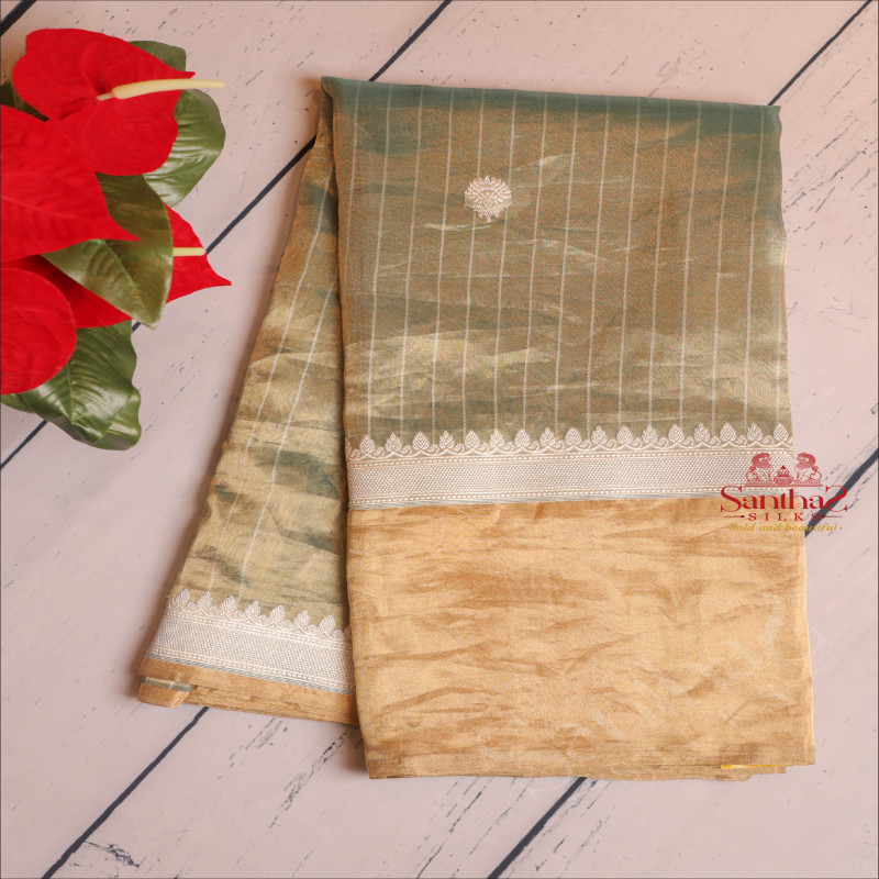 KORA KHATAN SILK SAREE IN FUN GREEN COLOUR WITH FLOWER BUTTA