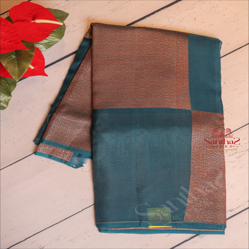 KORA BANARAS SILK SAREE IN DUCK BLUE COLOUR