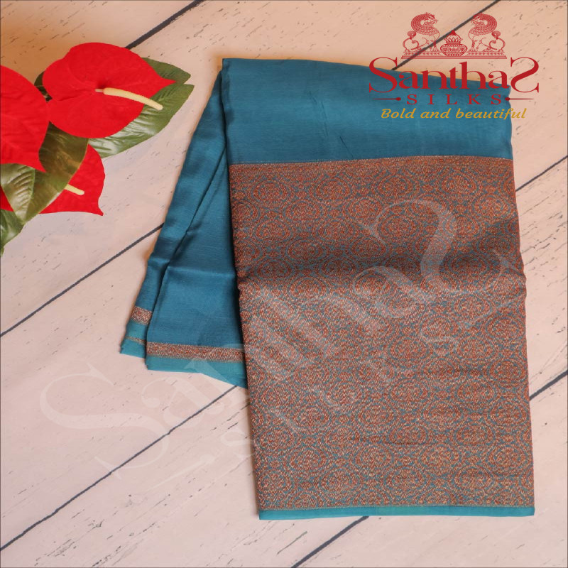 KORA BANARAS SILK SAREE IN DUCK BLUE COLOUR