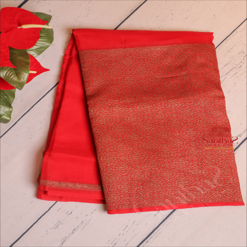 KORA BANARAS SILK SAREE IN RED COLOUR